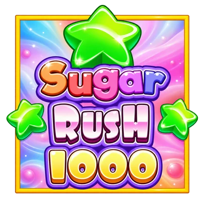 Игровой автомат Sugar Rush 1000: логотип слота с золотой надписью