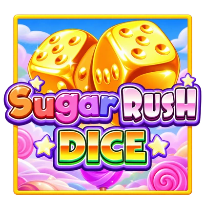 Игровой автомат Sugar Rush Dice: логотип слота с кубиками и желейными конфетами