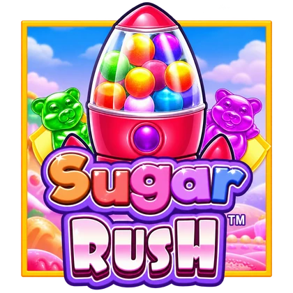 Игровой автомат Sugar Rush: логотип слота с карамельной машиной