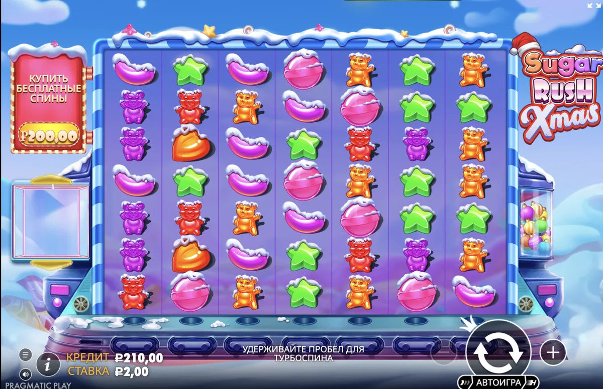 Игровой автомат Sugar Rush Xmas: праздничное поле 7×7 с заснеженными символами